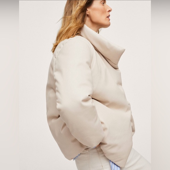 Mango beige puffer jacket faux leather size XS NWT - Picture 3 of 10